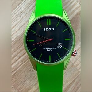 IZOD Essentials IZS 7 Watch Black Dial Lime Green Poly Strap Date Window